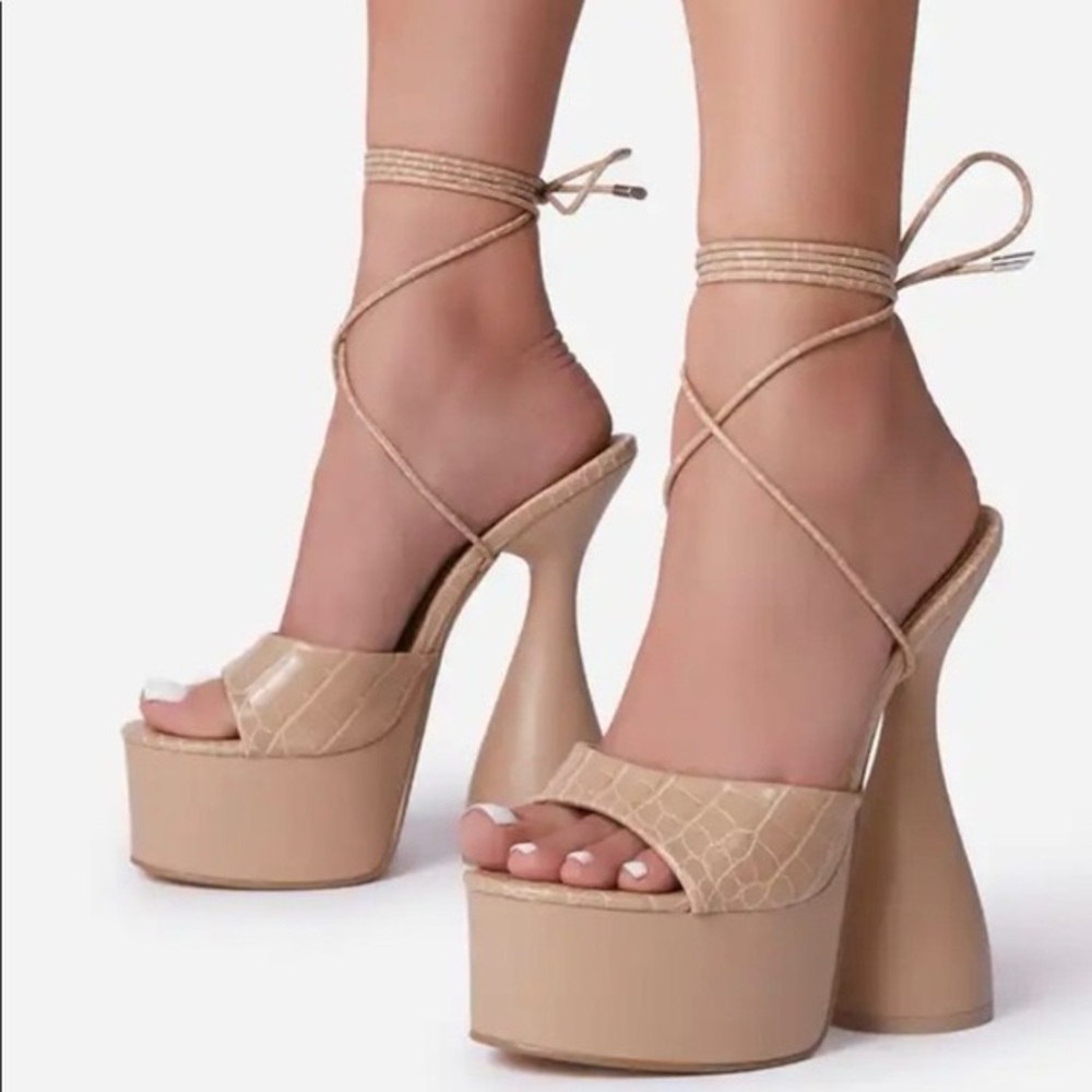 EGO Tan Platform Sandals with Chunky Heel and Ankle Straps